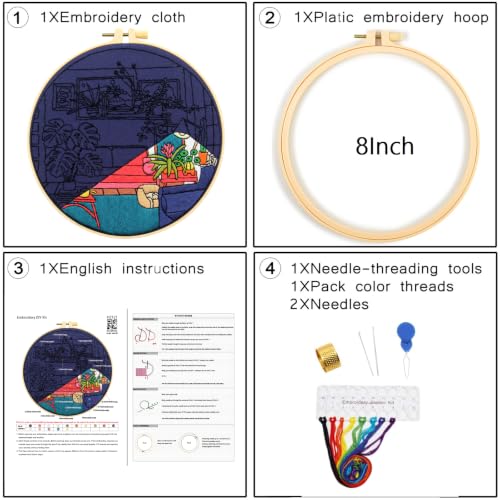 Image of Crafmanoe Plants Embroidery Kits for Beginners Adults, Home Hand Embroidery Starter Kit, Stamped Cross Stitch Kits Needlepoint Kits for Beginners Adult, Embroidery Hoop, Thread, Fabric, Video Tutorial