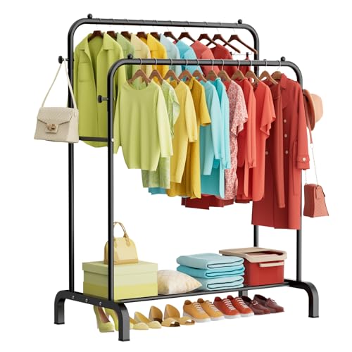 ZHKINGGS Clothes Rail: 80kg Capacity Metal Heavy Duty clothes rail, 4 Hooks for Bedroom/Laundry/Shop, Freestanding Wardrobe Organize