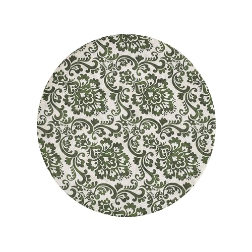 Image of NACIA Printed Ottoman Stool Set of 2 | Soft Cushioned Velvet Pouf Footrest with Wooden Legs | Decorative Seating Stool for Bedroom Living Room Home & Office (16x16x17 Inch, Green Damask)