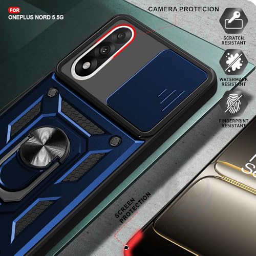 Image of AESTMO Tough Armor OnePlus Nord 5 5G Bumper Back Case Cover | Ring Holder & Sliding Camera Shield Cover | 360 Degree Protection Back Case Cover for OnePlus Nord 5 5G (Blue)