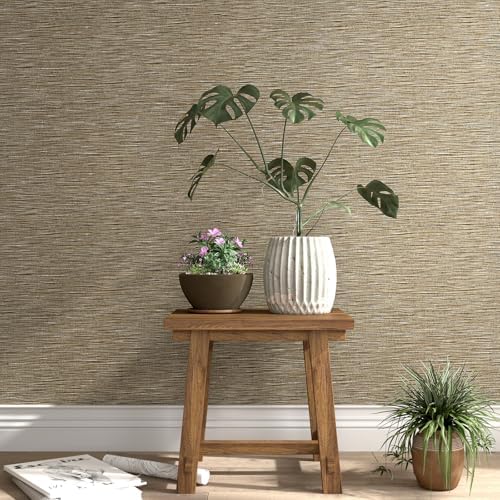 Brown and Gold Wallpaper Grasscloth Peel and Stick Wallpaper Faux...