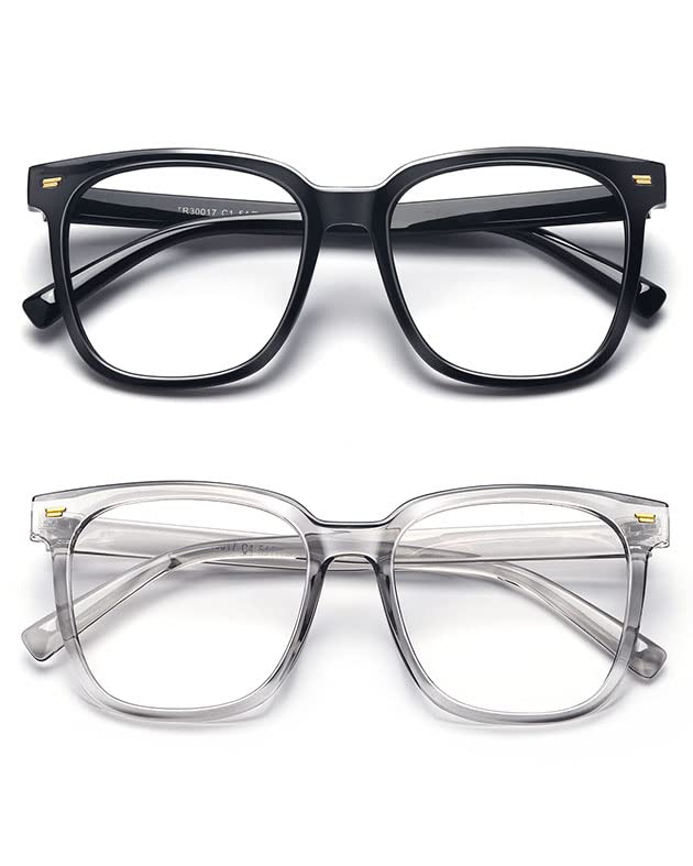 PANNER Oversized Square Blue Light Blocking Glasses for Women Men Anti Glare Reduce Eyestrain Computer Glasses(Black+Trnsparent Grey)
