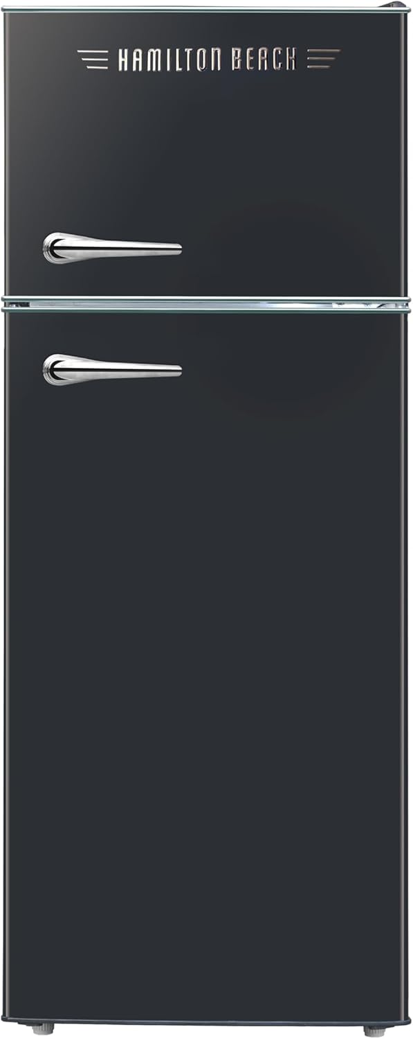 Quddiem view of the RCA RFR786-BLACK Retro Black Refrigerator