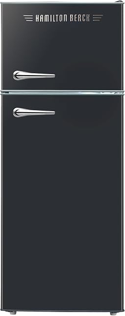 HAMILTON BEACH 2 Door Apartment Size Refrigerator with Freezer, 7.5 cu. ft, Retro Black