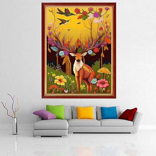 Image of Dimensean Stamped Cross Stitch Kits Full Range of Embroidery Patterns Starter Kits for Beginners Adult DIY Cross Stitches Needlepoint Kits 11CT-Lower Deer 15.7x19.7 inch