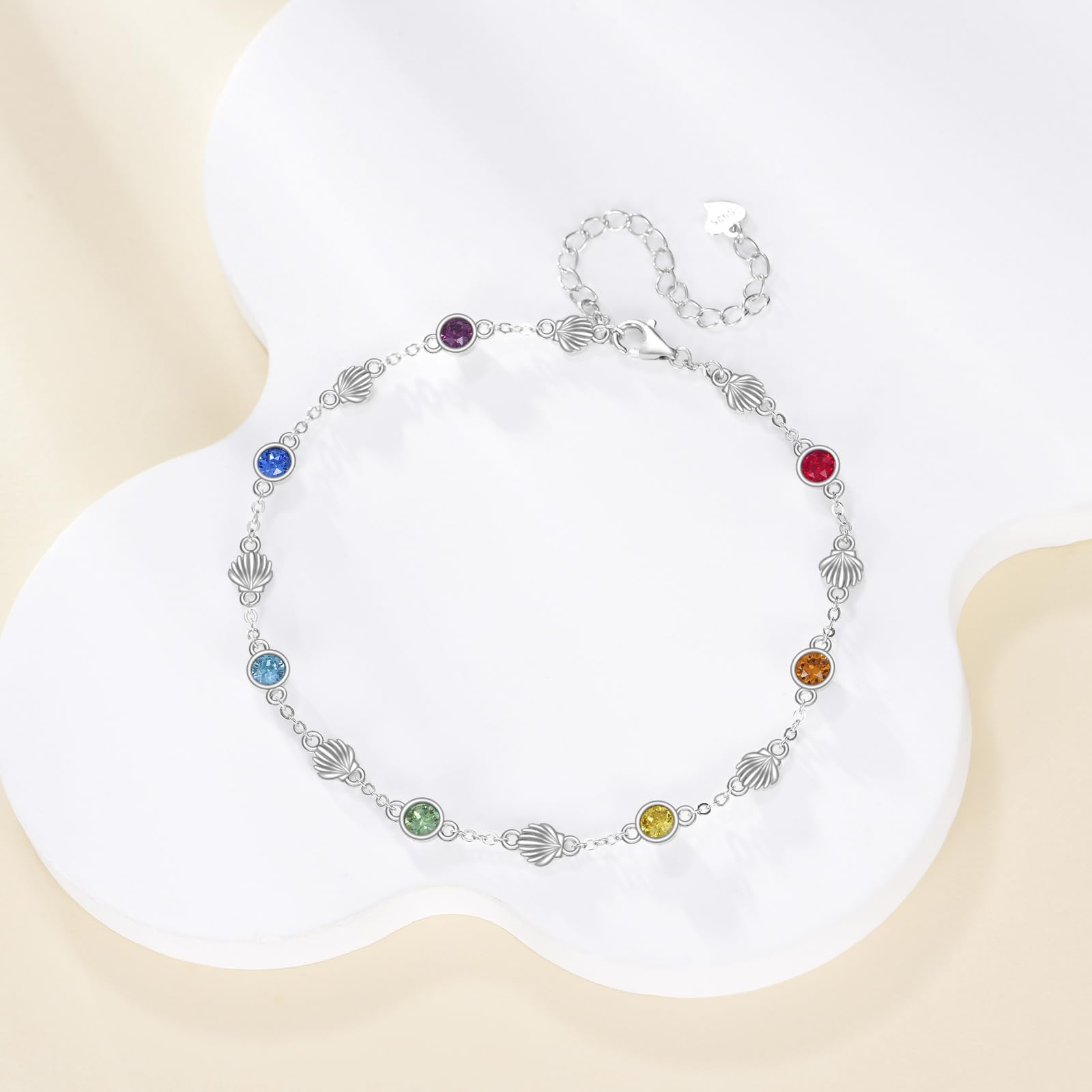 AOBOCO Tobillera de plata de ley 925 para mujer, perlas y cristales, 28 cm
