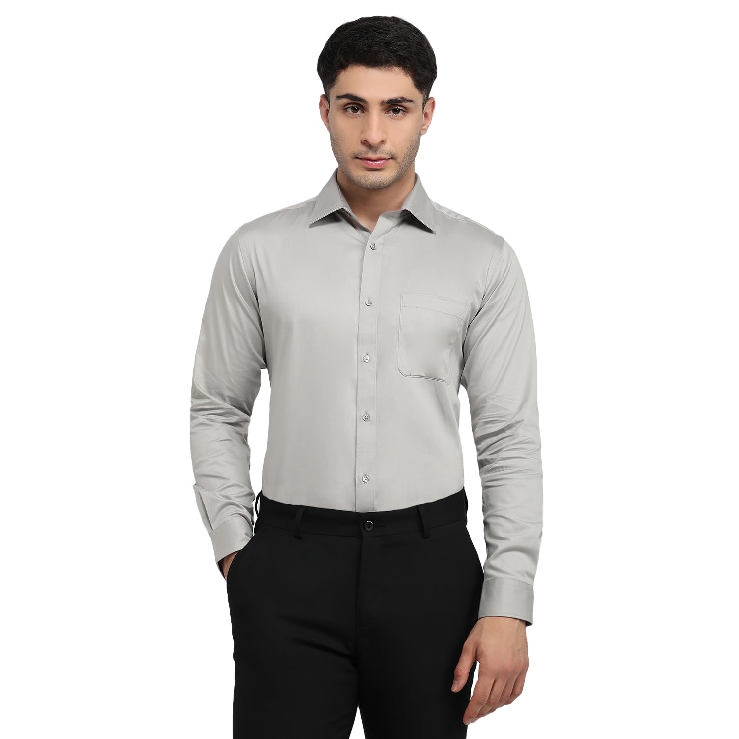 raymond Men Slim Fit Solid Pattern Pure Cotton Semi Cutaway Collar Full Sleeve Formal Shirt-picture-20