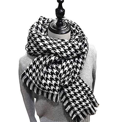 Anjing Couverture en Cachemire avec Pompons pour l'hiver et l'hiver, Houndstooth Black and White, Taille Unique