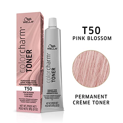 Image of WELLA colorcharm Permanent Creme Toner, Free of Animal-Derivied Ingredients, Parabens Free, Gluten Free, T50 Pink Blossom, 2 oz (Pack of 5)