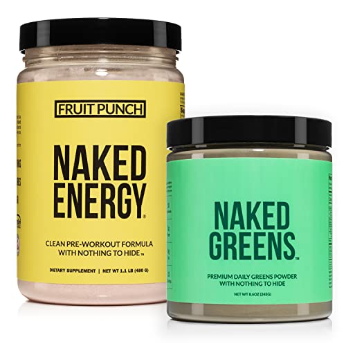 Naked Nutrition Vegan Energizing Bundle: Naked Fruit Punch Energy Super Greens Powder Organic Greens Supplement #TOP16