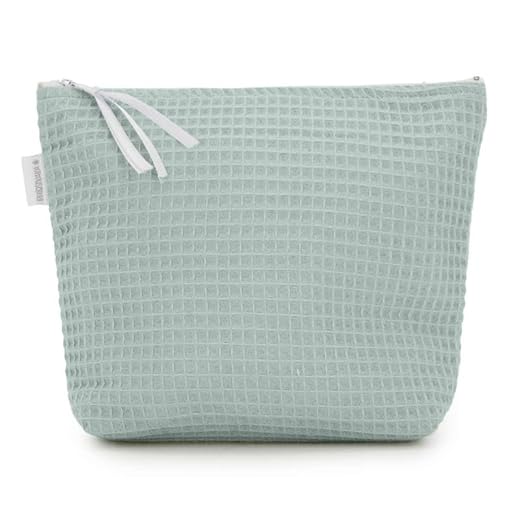 MIMUSELINA Neceser Bebe para Recien Nacido, Bolsa de Aseo Bebe Hecha a Mano - Neceser para Recien Nacidos Plastificado Anti Calado y Impermeable - para Llevar Cremas, Toallitas, Pañales (Waffle Mint)