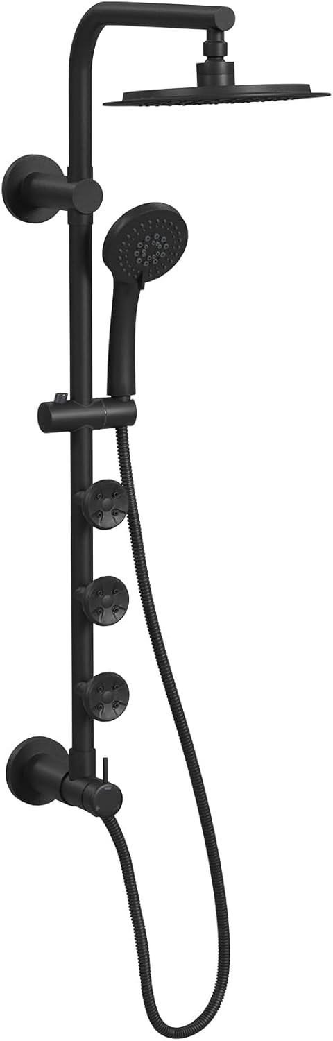 Lanai Rain Shower Head with Handheld Spray - 1089-MB, Matte Black Finish - 8" Rain Shower Heads, 5-Function Handheld Showerhead with Handheld Sprayer, 3 Body Jets, Adjustable Slide Bar, 2.5GPM