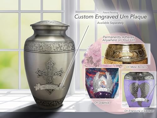 Image of Silver Cross Cremation Urn for Ashes Adult Male - Personalized Urn for Ashes for Women Decorative Urns - Beautifully Handcrafted Cross Urn