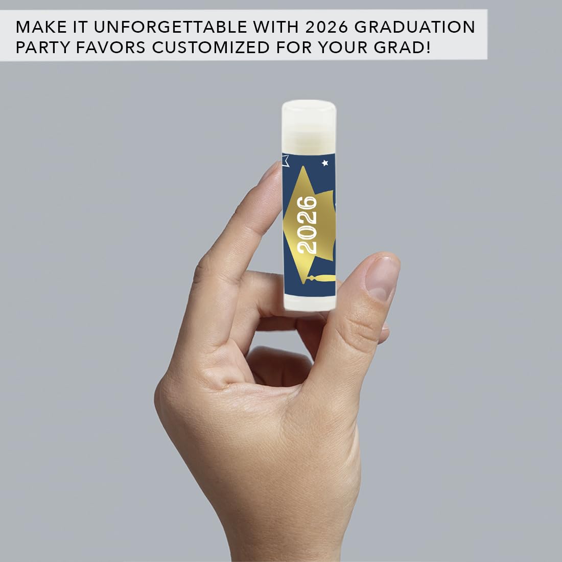 Andaz Press Personalized Lip Balm Class of 2026 Graduation Party Favors for Guests, Gold Ink Cap with Custom Name Graduation Decorations 2026, Party Decorations Supplies, Bulk 12 Pack Lip Balms