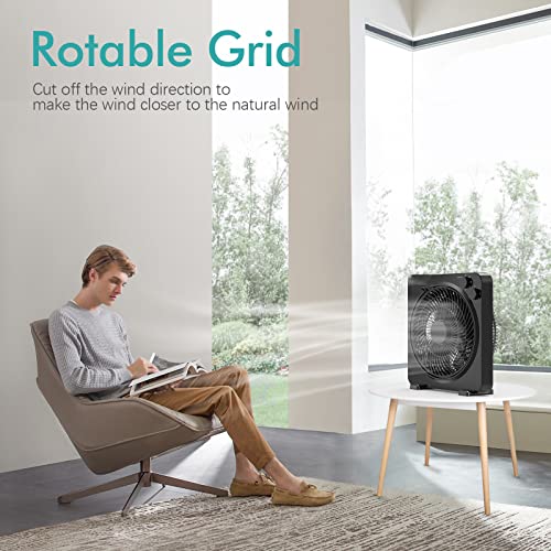 Qc 11" Box Fan For Bedroom And Office, Powerful Airflow 3 Speeds Setting,120Min Timer, Desk Fan With Easy Carry Handle, Black #TOP4
