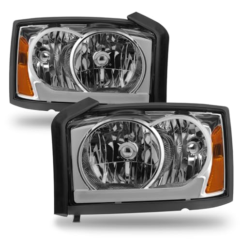 AKKON - Fits 2005 2006 2007 Dodge Dakota Chrome Headlights Pair Driver Left+Passenger Right w/LED Tube DRL Running