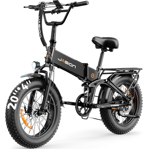 Jasion X-Hunter Electric Bike for Adults,1400W Peak Motor 30MPH Max Speed 48V 13AH Removable Battery,Full Suspension System,20''*4.0 Fat Tire Foldable Ebike 7-Speed Electric Bicycle