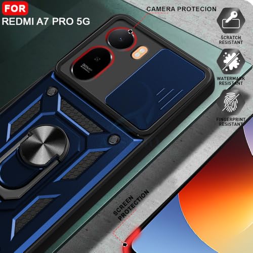 Image of AESTMO Tough Armor Redmi A7 Pro / C85X 5G Bumper Back Case Cover | Ring Holder & Sliding Camera Shield Cover | 360 Degree Protection Back Case Cover for Redmi A7 Pro / C85X 5G (Blue)