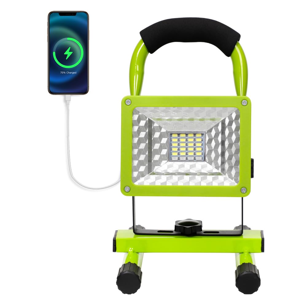 LANFU15W LED Work Light with Stand,4000LM Super Bright Battery Powered 4400mAh Rechargeable with 4 Light Modes,Waterproof Portable Cordless for Construction Workshop Outdoor Lighting Green