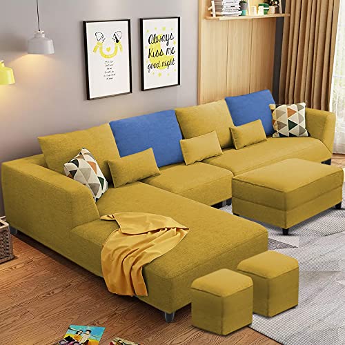 Image of Galib LHS 8 Seater L Shape Sofa Set for Living Room (Yellow Fabric)