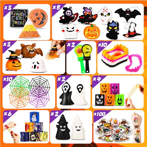 Zunaco 300PCS Halloween Party Favors for Kids, Trick or Treat Gifts Goodie Bag Fillers, Halloween Bulk Fidget Toys Party Supplies for School Classroom Carnival Prizes Treasure Box - image 2