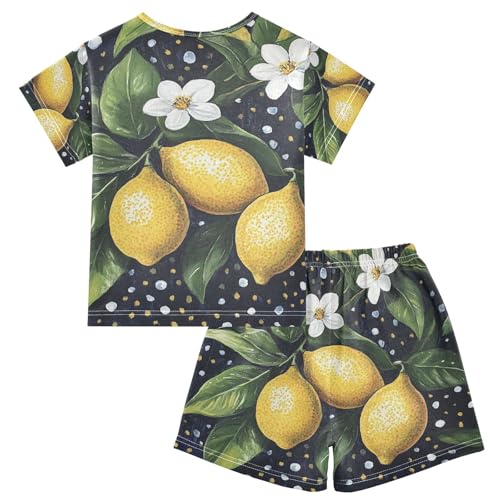 ALAZA Vintage Lemons Flowers Polka Dots Pajama Set Short Sleeve Sleepwear Soft Lounge Nightwear2