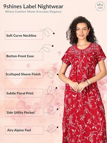 Image of 9shines Label Premium Alpine Maxi Designer Nighty | Floral Print Maxi for Women | Night wear for Women | | Full Length Night Gown for Women | Night Dress for Women Stylish (2467)
