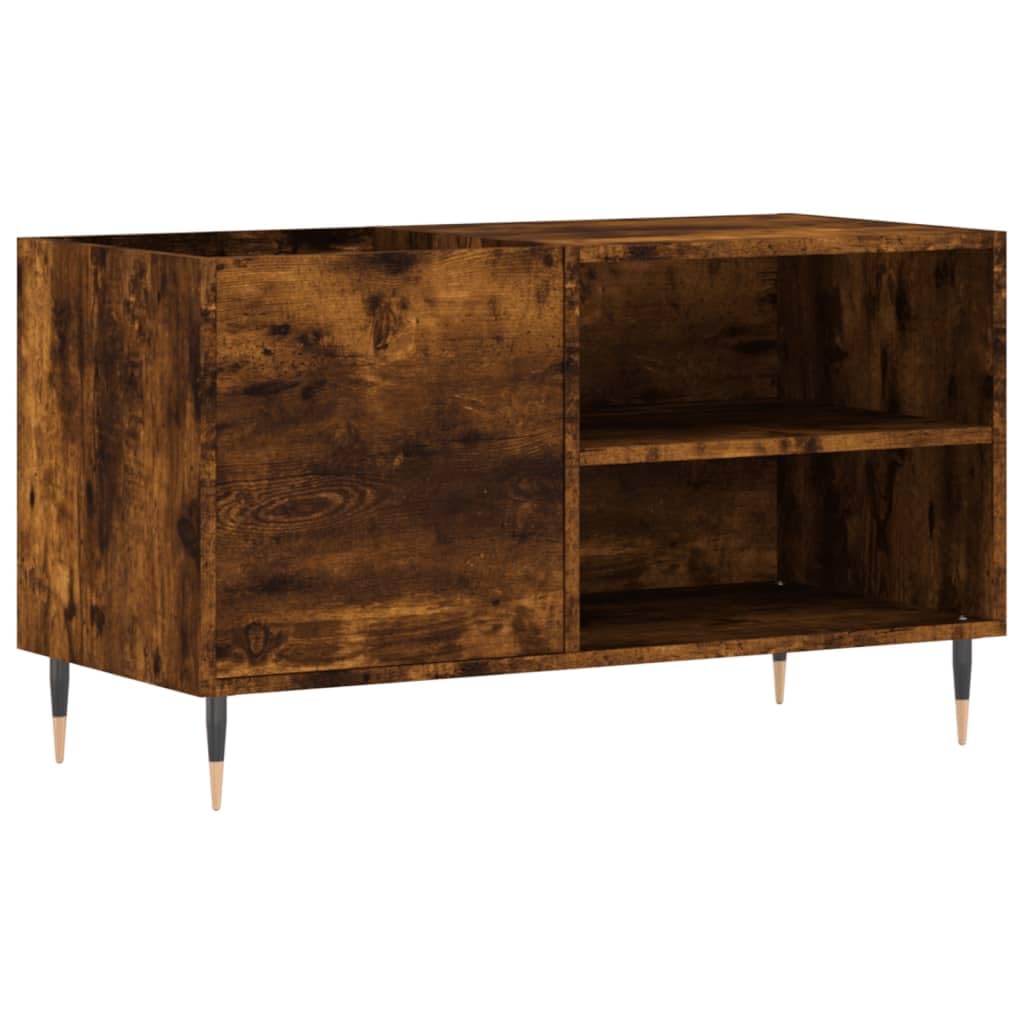 Armadio per dischi in legno di quercia affumicata, 85 x 38 x 48 cm, stile vintage, in vinile, con gambe in ferro, per il soggiorno