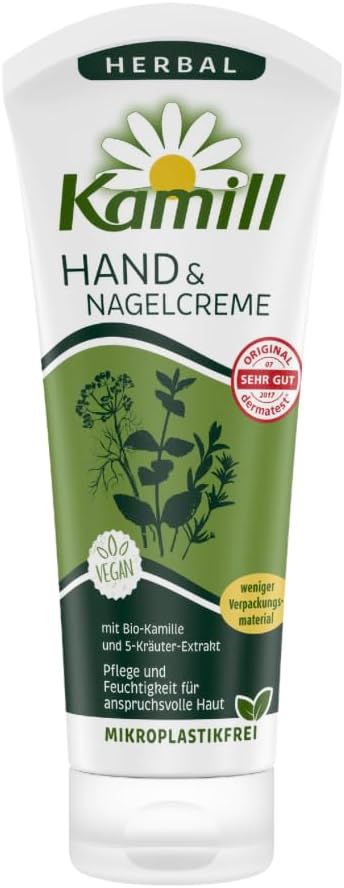 Kamill Herbal krem do rąk i paznokci 100 ml – bogata pielęgnacja i ochrona z ekstraktem z 5 ziół i wegańskimi składnikami, dla wymagającej skóry