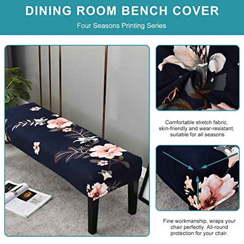 Dining Room Bench Covers Stretch Spandex Upholstered Bench Slipcover Thicker Printed Non Slip With Security Straps Rectangular Bench Protector For Bedroom Living Room (23) #TOP2