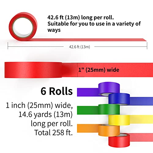 Image of CHIYUNS Colored Masking Tape, Color Painters Tape for Kids, 6 Rolls 1 inch Wide x 14.3 Yards Each, Colorful Paper Tapes Rainbow Colors for Labeling Packing, Painter Tape Variety Pack, Craft Tape