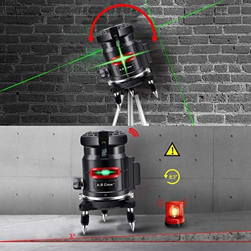 A.B Crew 360°Self Leveling Laser Level Green Beam 5 Lines 6 Points Laser Level Horizontal/Vertical Cross Line Straight/Tilt Line Rechargeable Dust Proof Rubber Touch Keypad Rotary Base