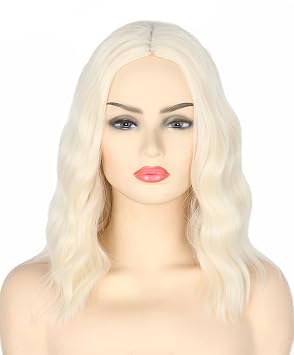 Topcosplay Women Wig Platinum Blonde Bob Hair Wigs Shoulder Length Curly Halloween Costume Wig