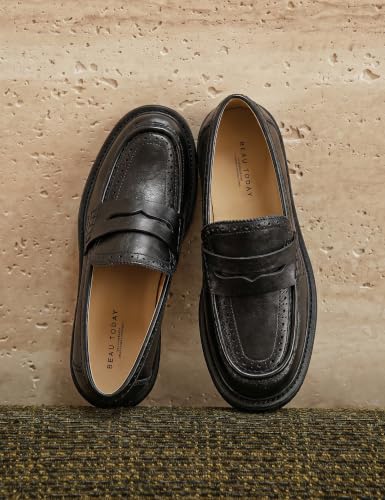 Image of BEAU TODAY Womens Leather Penny Loafers, Slip On Loafer Flats