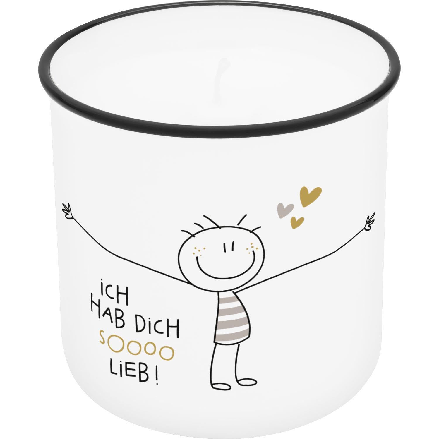H: PPY Life Candle in Mug Motif Hab Dich so Lieb | Printed Candle Cup, Porcelain, Height 8.8 cm, Diameter 8.4 cm | Gift, Decorative Item | 74777