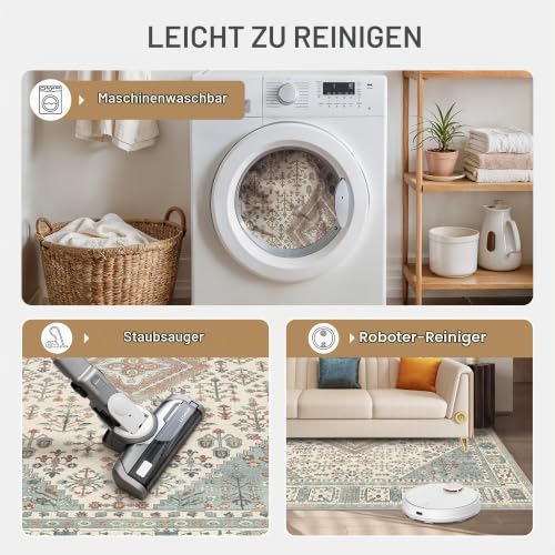 GENIMO Orientalisch Vintage Teppich Salbeigrün Waschbar 200x290 cm – Ansicht 4