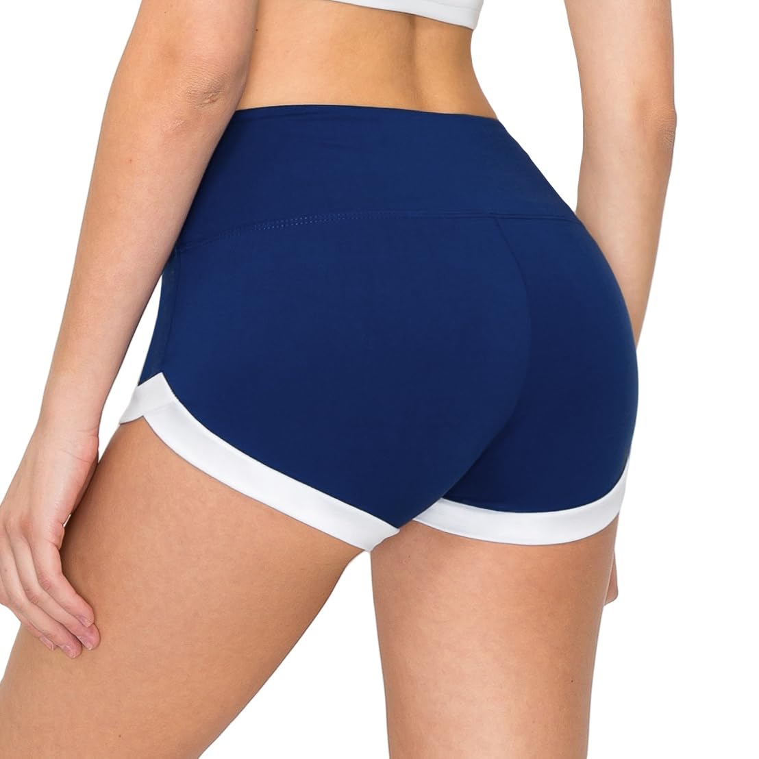 ALWAYS Women's Super Soft Casual Yoga Workout Shorts with Hem Navy White L