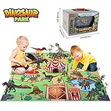 1. Paket mit: 12 realistischen Dinosauriern, 5 Bäumen, 5 Gräsern, 1 Aktivitätsspielmatte und 1 Box.