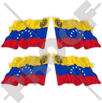 VENEZUELA Former State Waving Flag (7 star) Venezuelan. SOUTH AMERICA 2" (50mm) Vinyl Bumper-Helmet Stickers, Decals x4