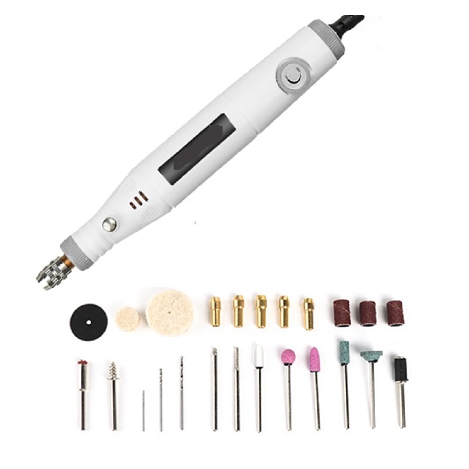 Zgrzewarka Punktowa, Pióro do grawerowania o zmiennej prędkości Mini wiertarka elektryczna szlifierka elektronarzędzia obrotowe zestaw wierteł 18V(White-24PCS)
