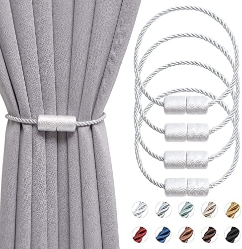 Pretty Jolly 2 Pack Magnetic Curtain Tiebacks 16 Inch Handmade Weave Side Rope Curtain Holdbacks Convenient Decorative Cylinder Curtain Drape Tie Backs for Home & Office Window Drapery (Gold)