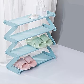 Assemblable Small Shoe Racks Can Hold 8-12 Pairs Kids Shoe Rack Organizer for Entryway, Closet, Childrens Bedroom Blue - 4 Tier