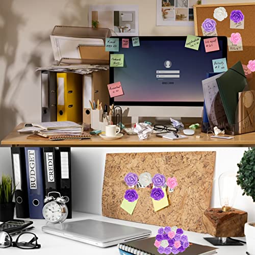 Lulusnie 40Pcs Rose Push Pins Decorative Thum Tacks For Office Home Cork Board, Bulletin Board, Purple Rose #TOP3