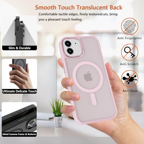 Image of Magnetic iPhone 12 /12Pro case,Compatible with Magsafe, Military-Grade Protection,Slim Translucent Matte Shockproof with Anti-Scratch Anti-Fingerprint Phone Cover (Pink, iPhone 12 /12Pro)