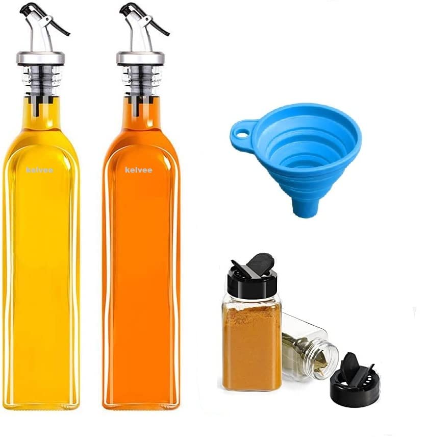 KELVEE Glass Oil Dispenser 500 ml Set of 2, 120 ml Spice Jar Set of 2, Olive Oil & Vinegar Storage, Oil Bottle, Oil Dispenser for Kitchen, Condiment Spice Jar, (Transparent, Pack of 4) (B09J97RYBH) Amazon Price History, Amazon Price Tracker