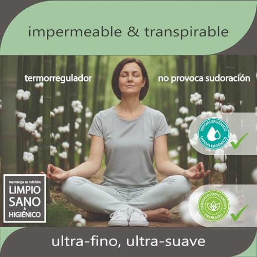 Protector de colchón 150x190 bambú impermeable transpirable antiácaros algodón 6