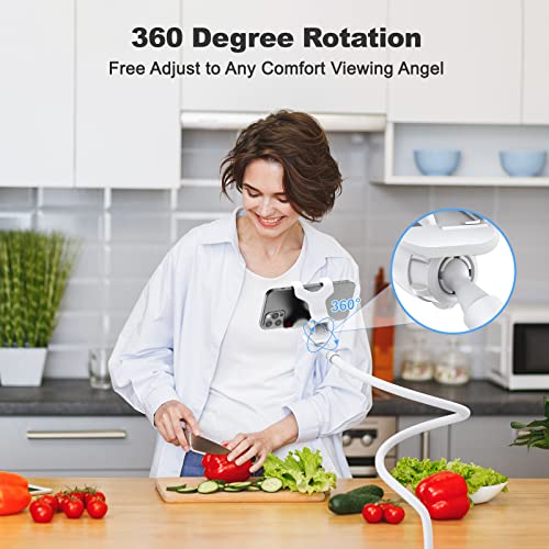 Image of VIVI MAO Gooseneck Cell Phone Holder, Universal 360 Flexible Phone Stand Lazy Bracket Mount Long Arms Clamp for Phone 13 Pro Xs Max XR X 8 7 6 6s Plus and Other 3.56.7 Device (White).