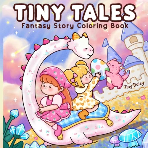 Tiny Tales: Mini Pocket Fantasy Coloring Book for Teens and Adults with Cozy Little Dragons and Girls in Magical World for Relaxation - Travel Size (6x6-inch) image 2