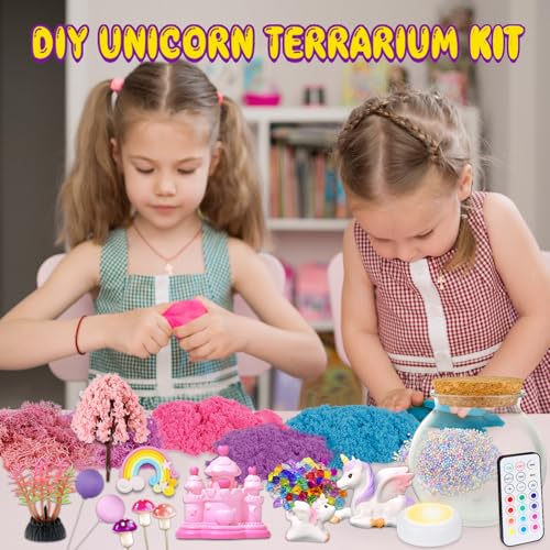 image for 7july Unicorn Terrarium Crafts Kit for Kids-LED Night Light Up & Remot