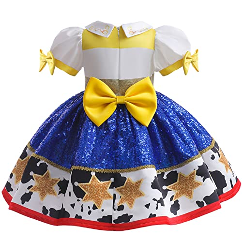 Tangsenyu Jessie Dress for Kids Toddler Girls Sequins Cowgirl Dresses Short Sleeve, White, 6-7 Years - Image 2